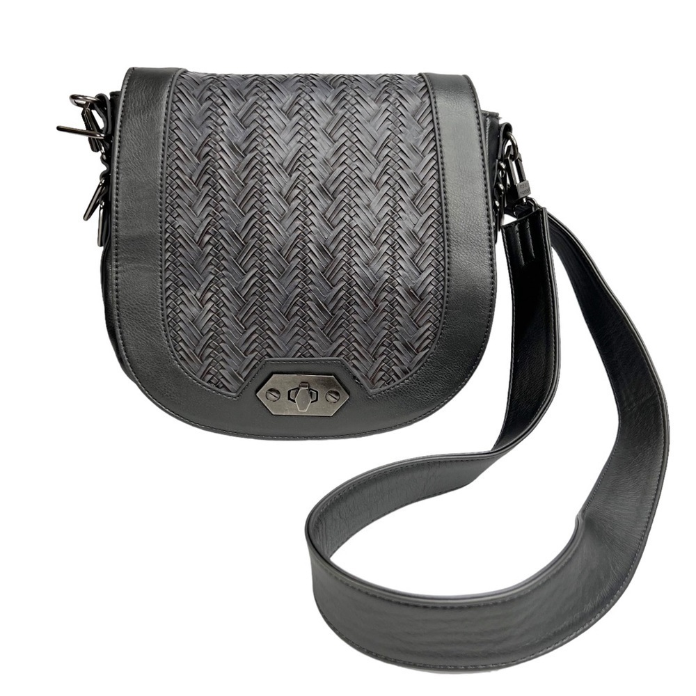 Steve Madden Gray Woven Faux Leather Crossbody Saddle Bag Purse